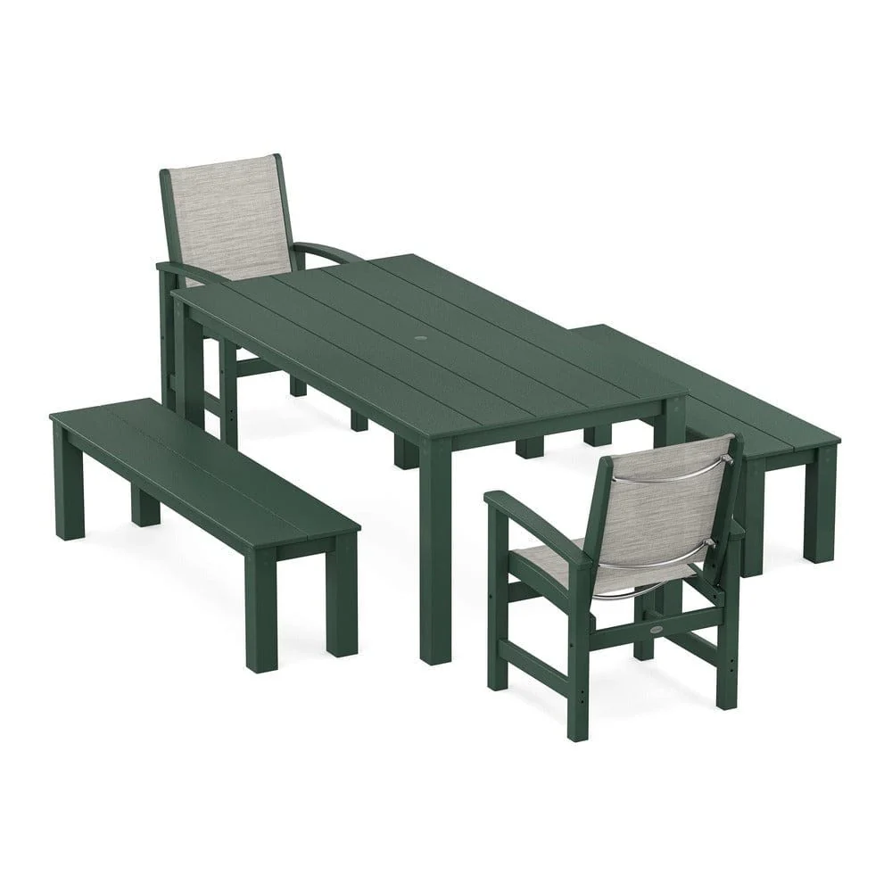 POLYWOOD® - Coastal 5-Piece Parsons Dining Set with Benches - PWS2277 - Image 13