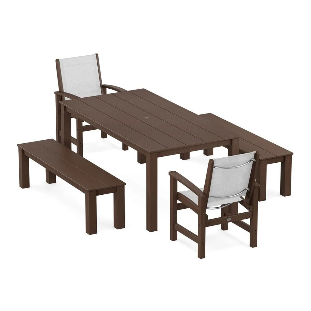 POLYWOOD® - Coastal 5-Piece Parsons Dining Set with Benches - PWS2277 - Image 17