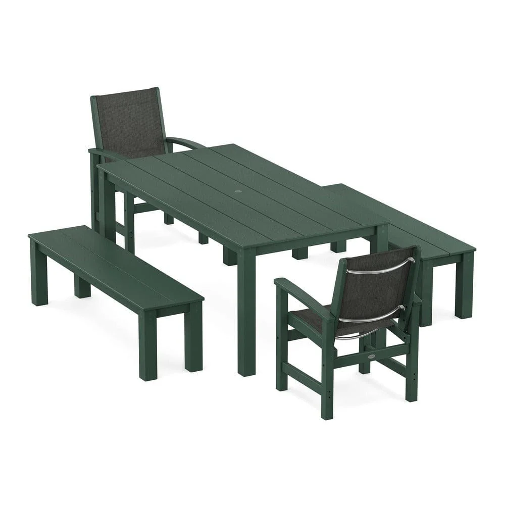 POLYWOOD® - Coastal 5-Piece Parsons Dining Set with Benches - PWS2277 - Image 24