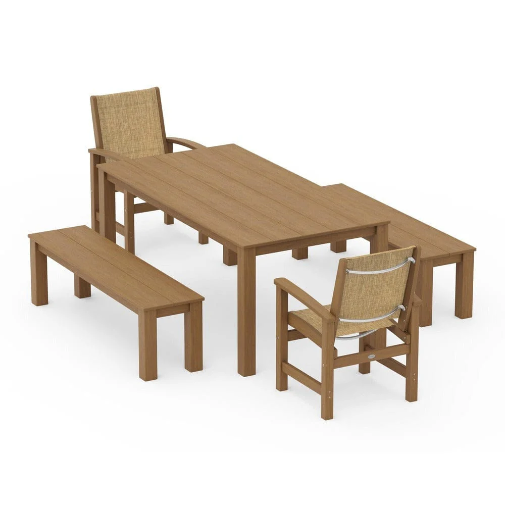 POLYWOOD® - Coastal 5-Piece Parsons Dining Set with Benches - PWS2277 - Image 66