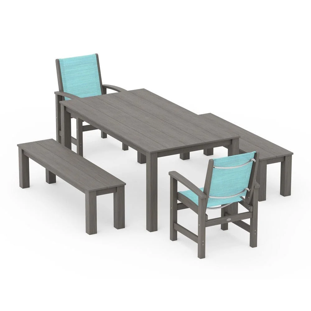 POLYWOOD® - Coastal 5-Piece Parsons Dining Set with Benches - PWS2277 - Image 68