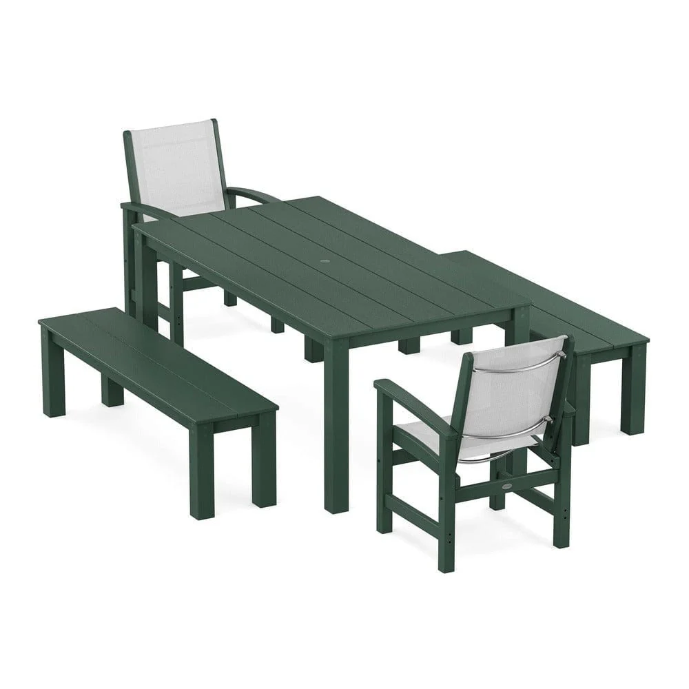 POLYWOOD® - Coastal 5-Piece Parsons Dining Set with Benches - PWS2277 - Image 7