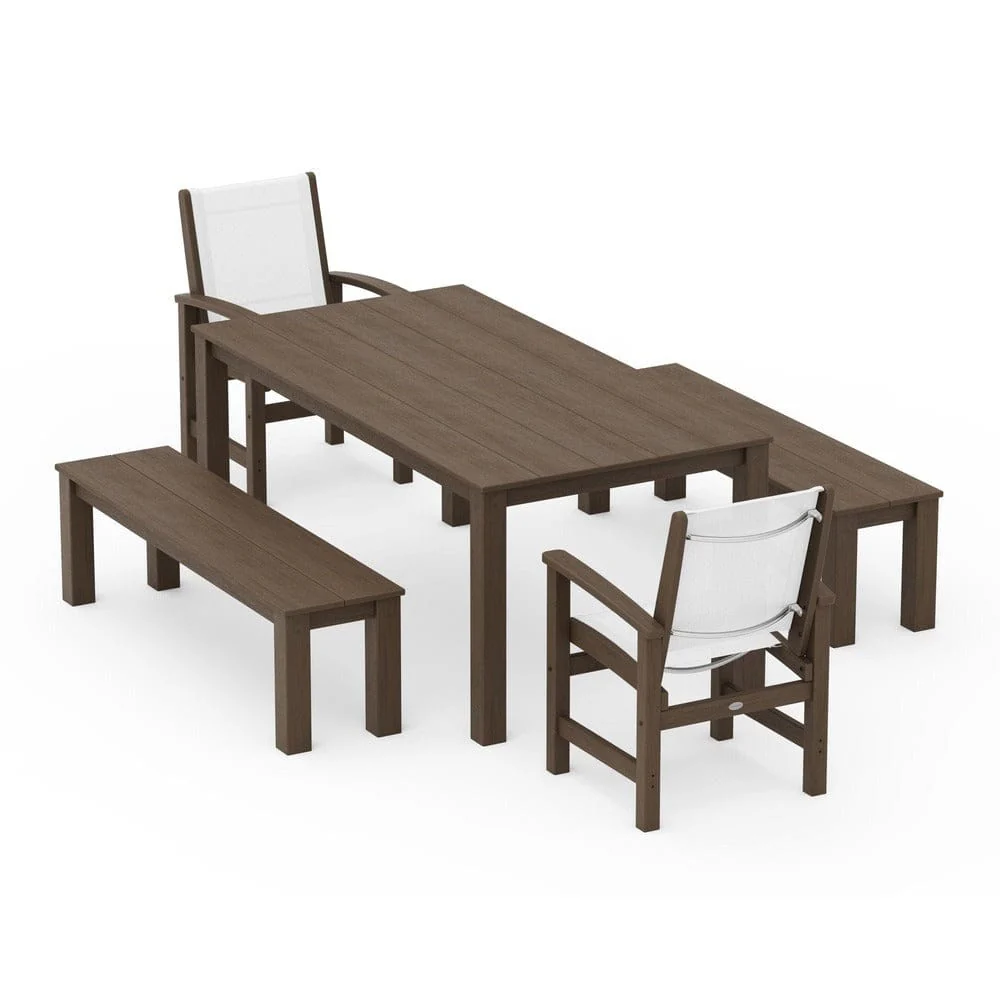 POLYWOOD® - Coastal 5-Piece Parsons Dining Set with Benches - PWS2277 - Image 76