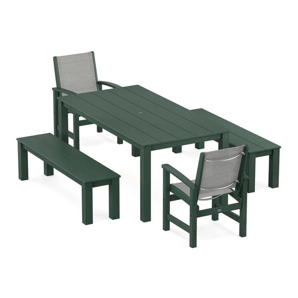 POLYWOOD® - Coastal 5-Piece Parsons Dining Set with Benches - PWS2277 - Image 8