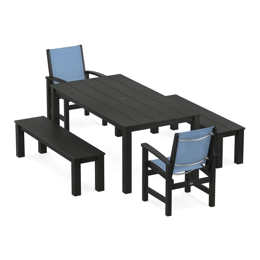 POLYWOOD® - Coastal 5-Piece Parsons Dining Set with Benches - PWS2277 - Image 9
