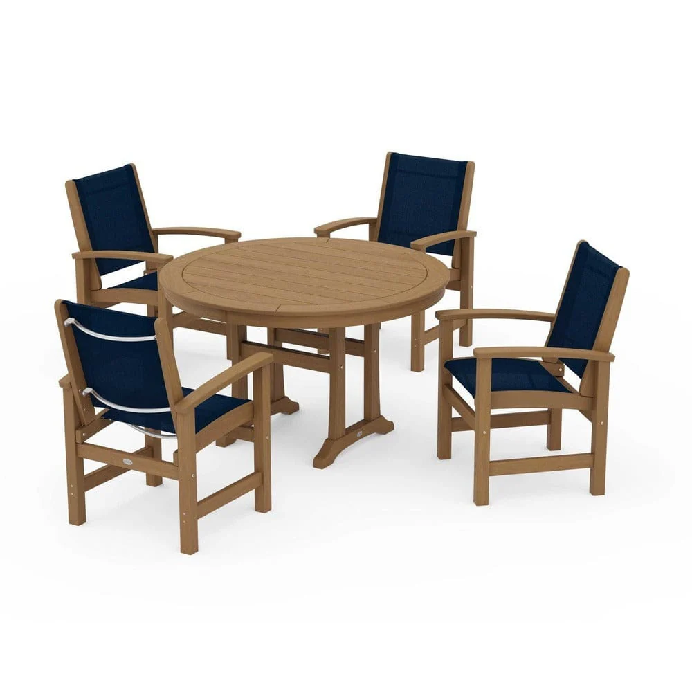 POLYWOOD® - Coastal 5-Piece Round Dining Set with Trestle Legs - PWS1119 - Image 100