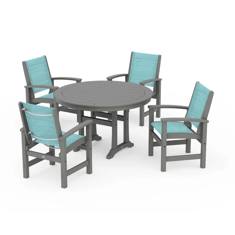 POLYWOOD® - Coastal 5-Piece Round Dining Set with Trestle Legs - PWS1119 - Image 11