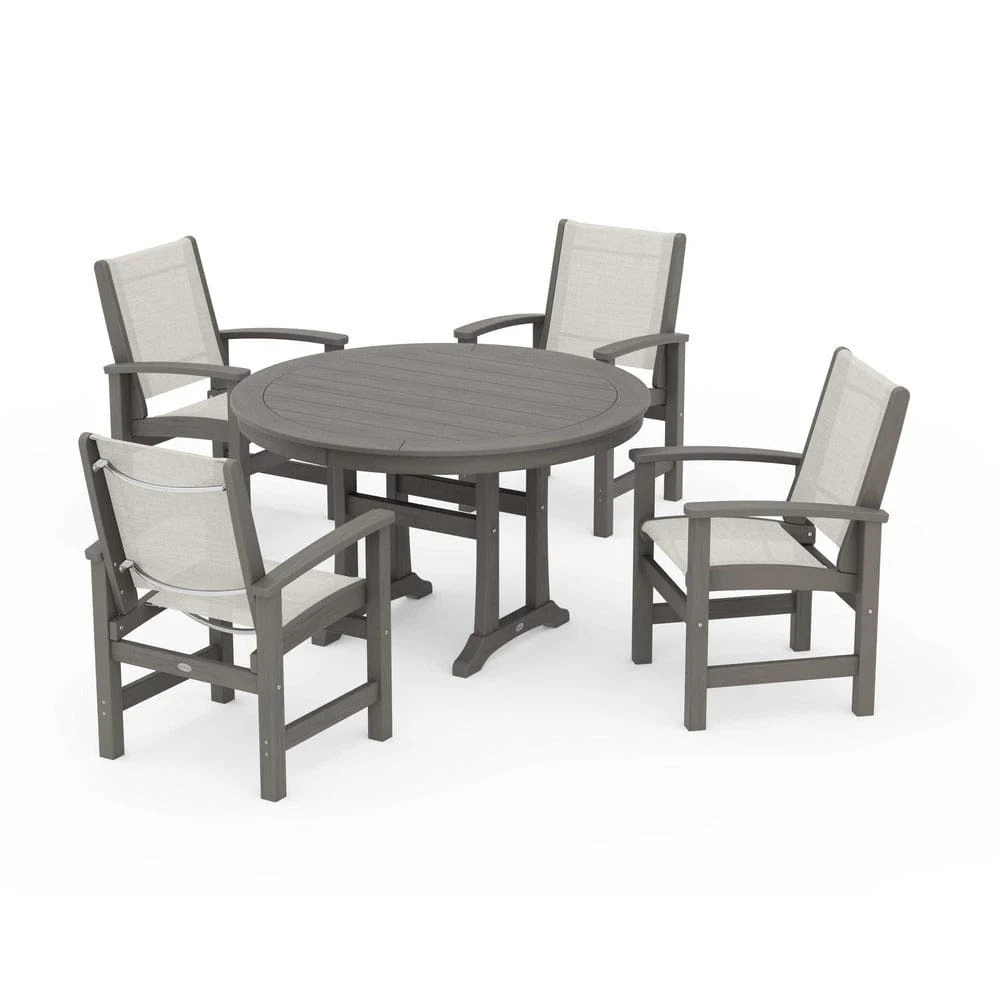 POLYWOOD® - Coastal 5-Piece Round Dining Set with Trestle Legs - PWS1119 - Image 55