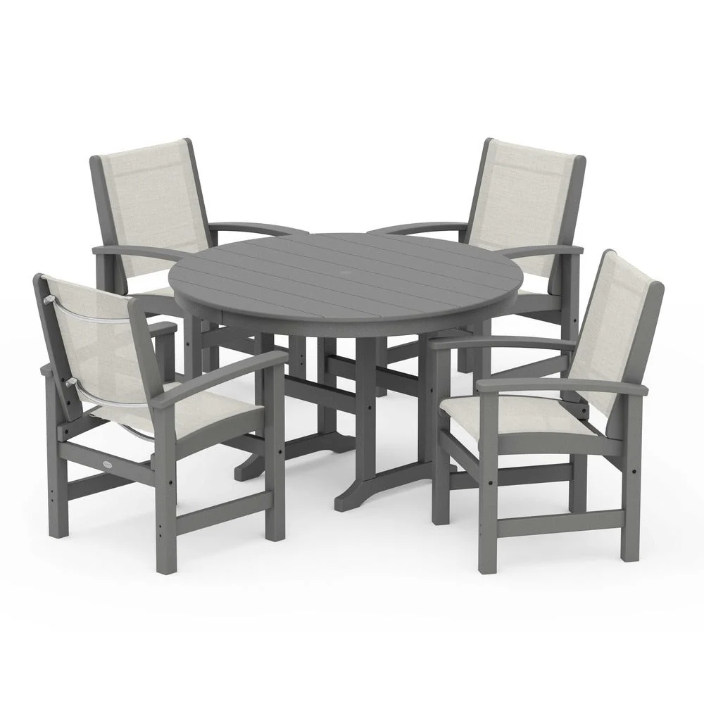 POLYWOOD® Coastal 5-Piece Round Farmhouse Dining Set - PWS155