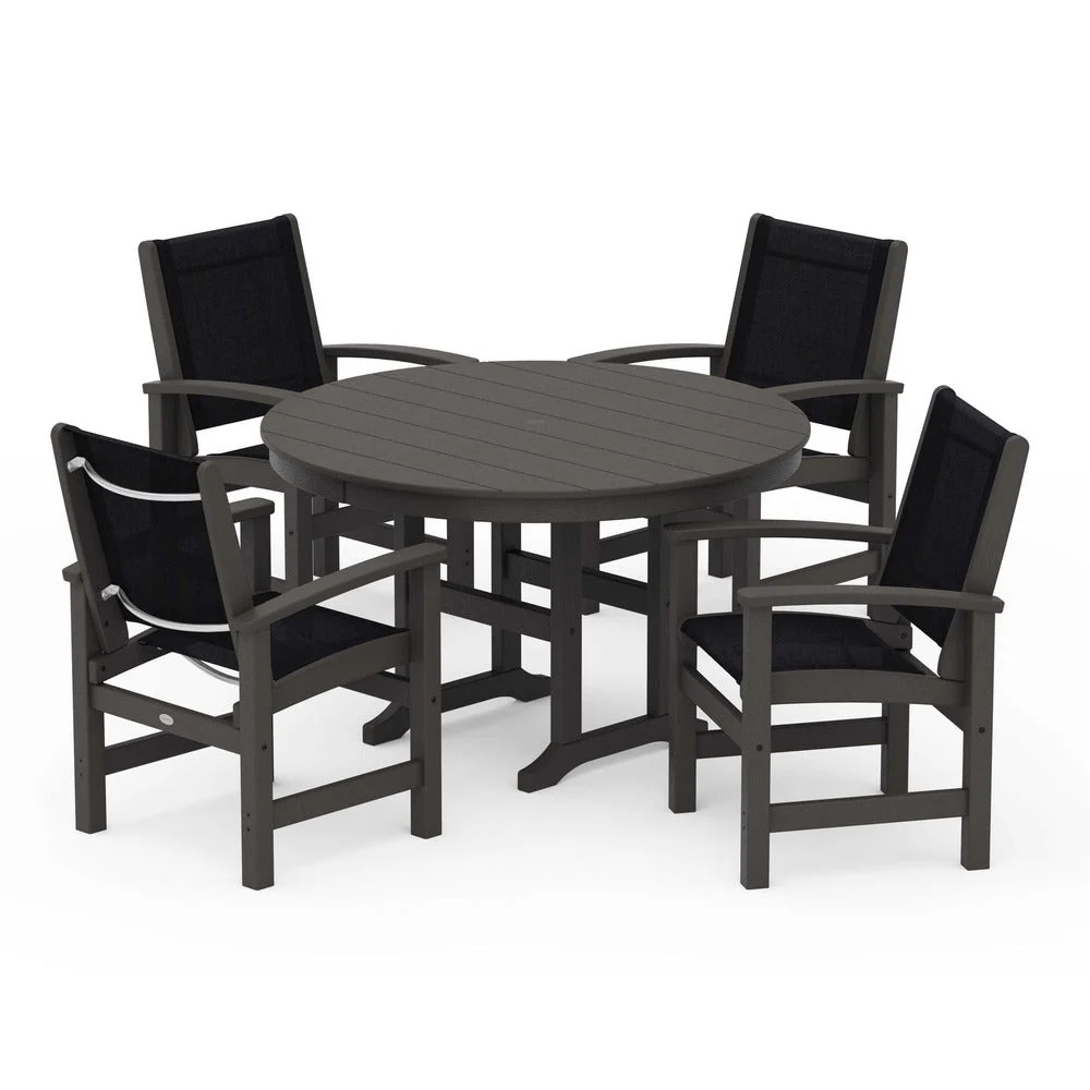 POLYWOOD® Coastal 5-Piece Round Farmhouse Dining Set - PWS155 - Image 100