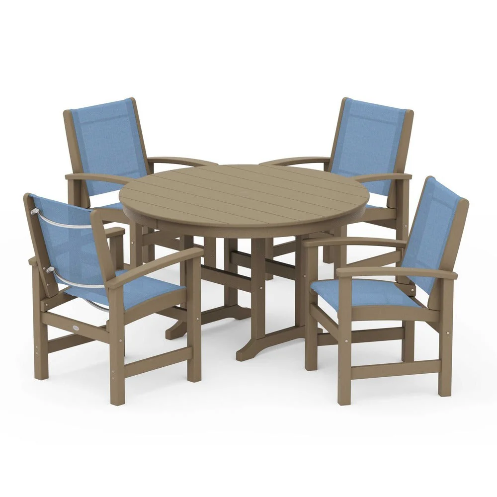 POLYWOOD® Coastal 5-Piece Round Farmhouse Dining Set - PWS155 - Image 110