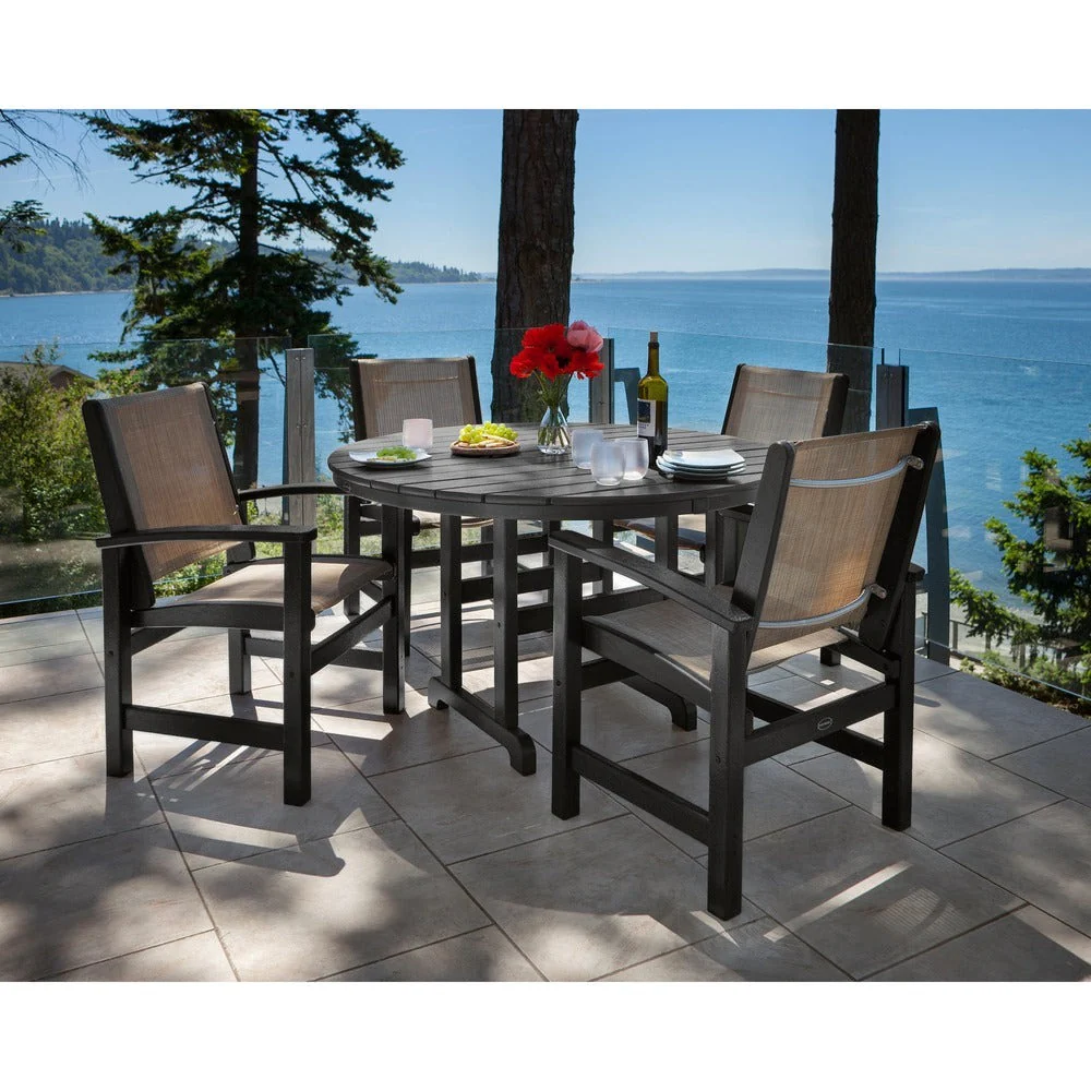 POLYWOOD® Coastal 5-Piece Round Farmhouse Dining Set - PWS155 - Image 2
