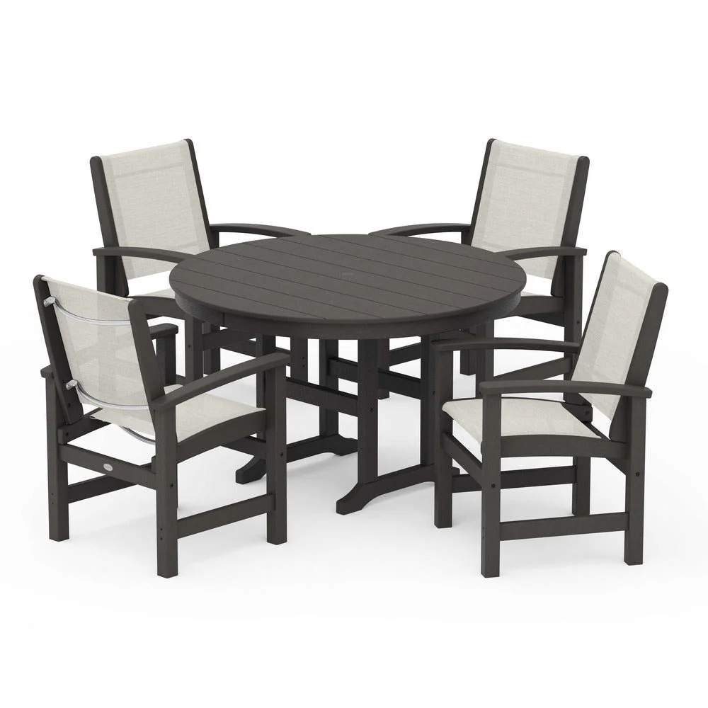 POLYWOOD® Coastal 5-Piece Round Farmhouse Dining Set - PWS155 - Image 36