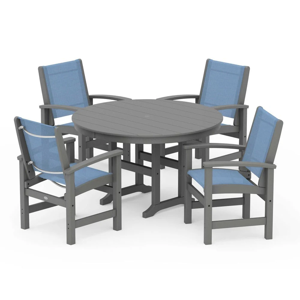 POLYWOOD® Coastal 5-Piece Round Farmhouse Dining Set - PWS155 - Image 38