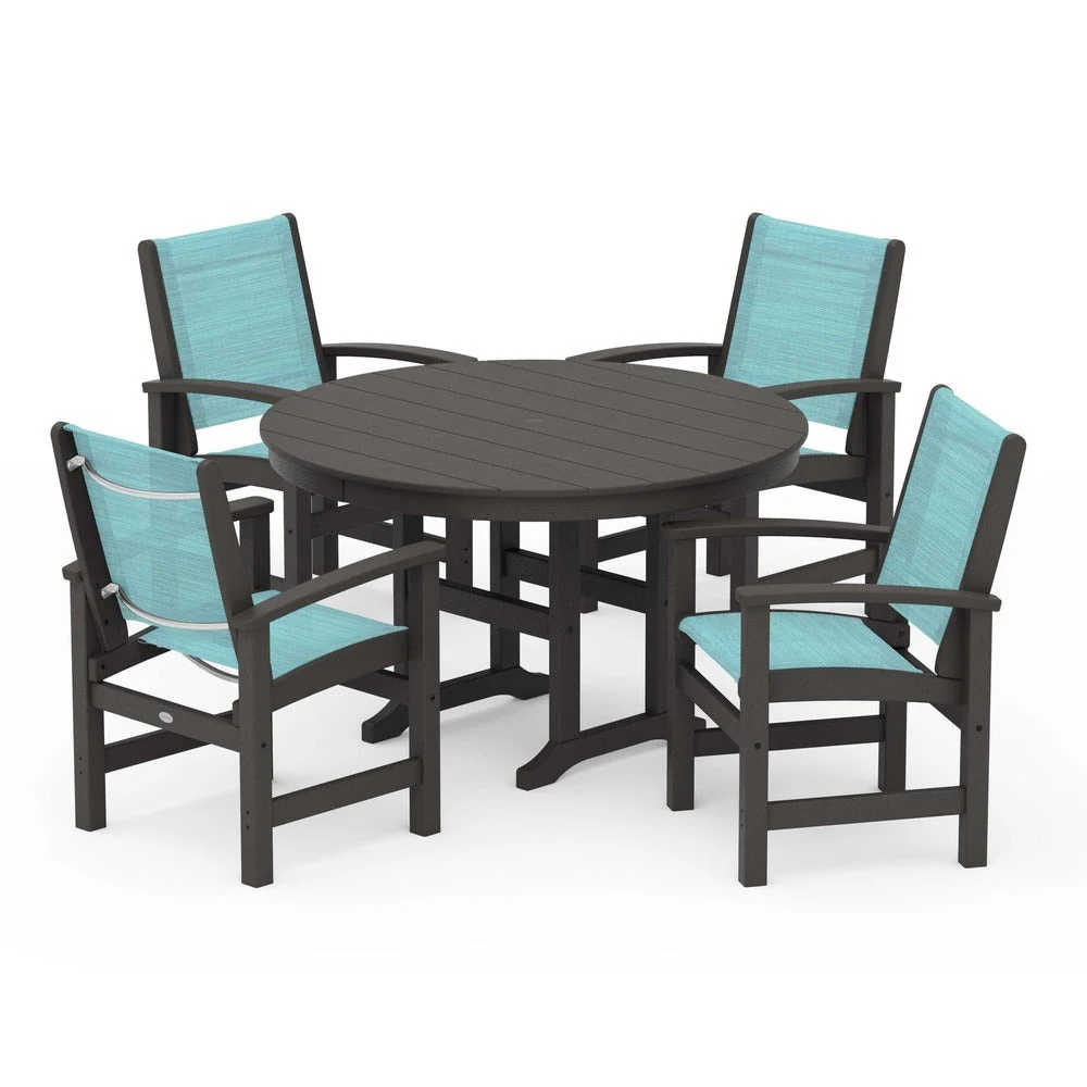POLYWOOD® Coastal 5-Piece Round Farmhouse Dining Set - PWS155 - Image 44