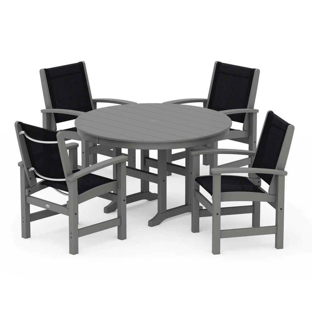 POLYWOOD® Coastal 5-Piece Round Farmhouse Dining Set - PWS155 - Image 53