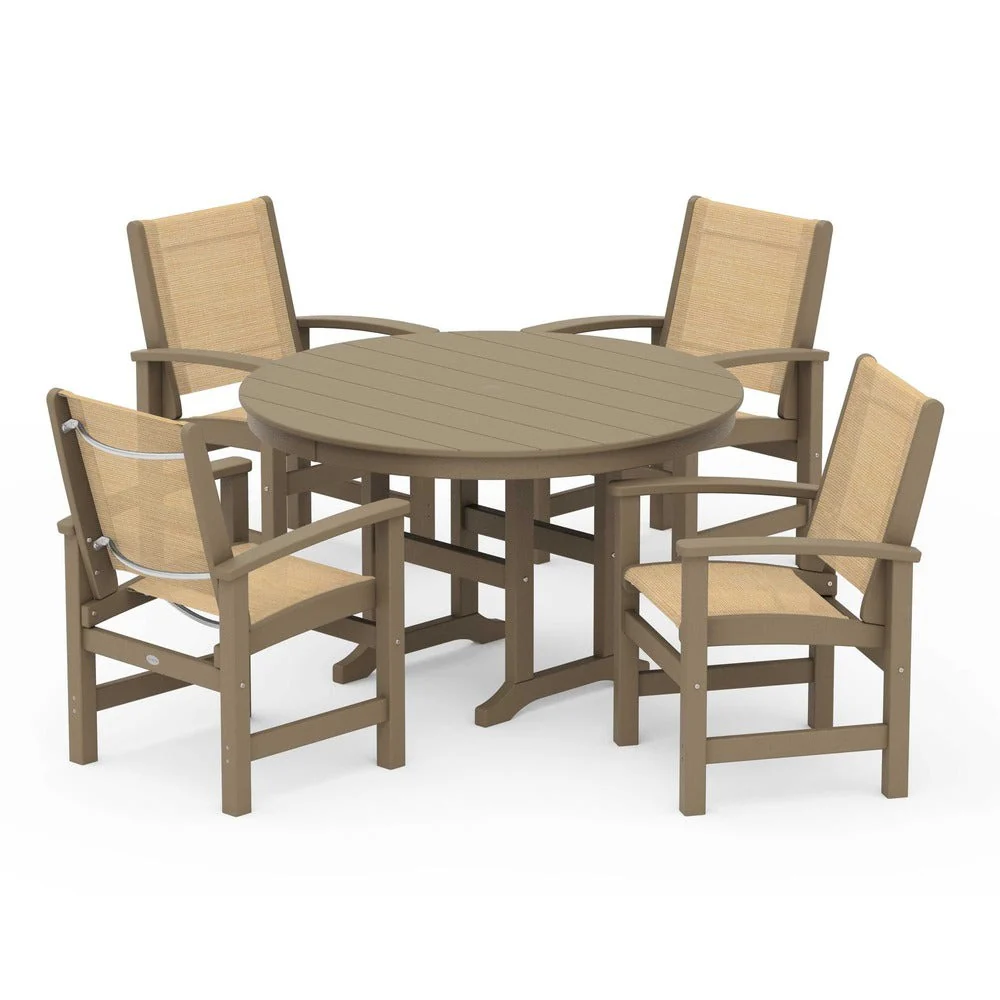 POLYWOOD® Coastal 5-Piece Round Farmhouse Dining Set - PWS155 - Image 59