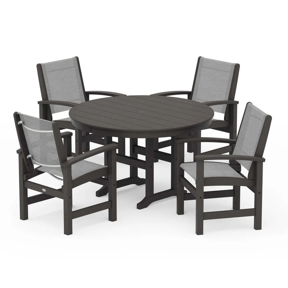 POLYWOOD® Coastal 5-Piece Round Farmhouse Dining Set - PWS155 - Image 60