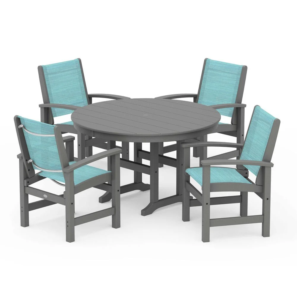 POLYWOOD® Coastal 5-Piece Round Farmhouse Dining Set - PWS155 - Image 62