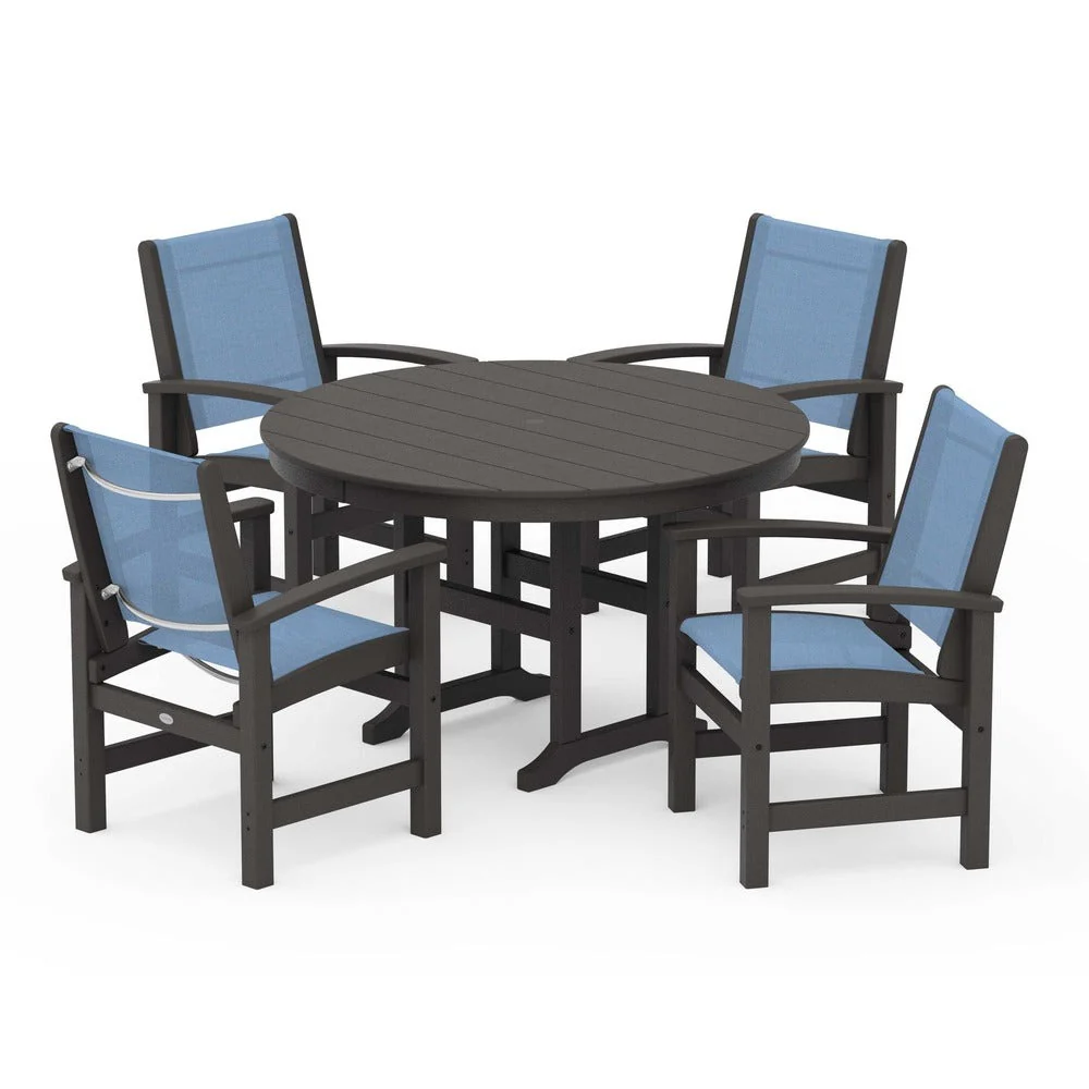 POLYWOOD® Coastal 5-Piece Round Farmhouse Dining Set - PWS155 - Image 64