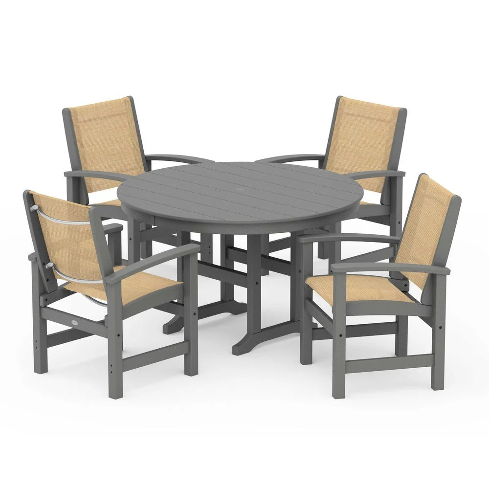 POLYWOOD® Coastal 5-Piece Round Farmhouse Dining Set - PWS155 - Image 66