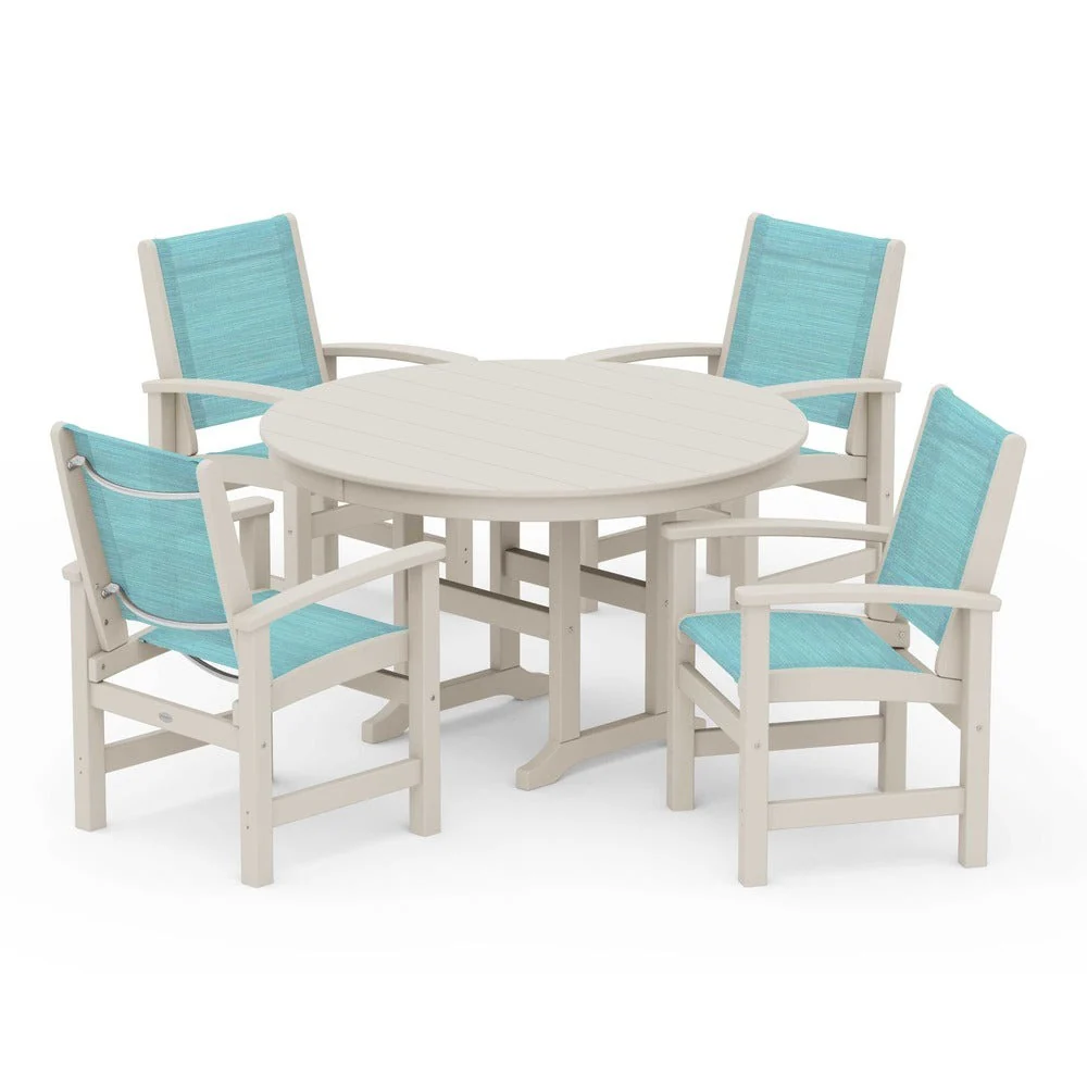 POLYWOOD® Coastal 5-Piece Round Farmhouse Dining Set - PWS155 - Image 73