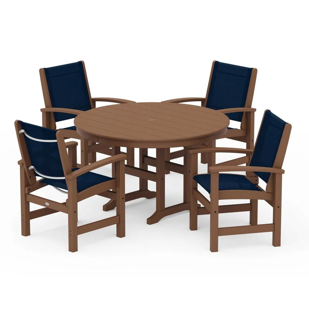 POLYWOOD® Coastal 5-Piece Round Farmhouse Dining Set - PWS155 - Image 75
