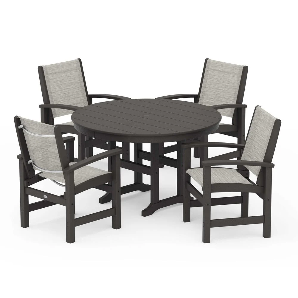 POLYWOOD® Coastal 5-Piece Round Farmhouse Dining Set - PWS155 - Image 80