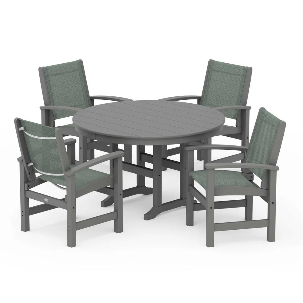 POLYWOOD® Coastal 5-Piece Round Farmhouse Dining Set - PWS155 - Image 81