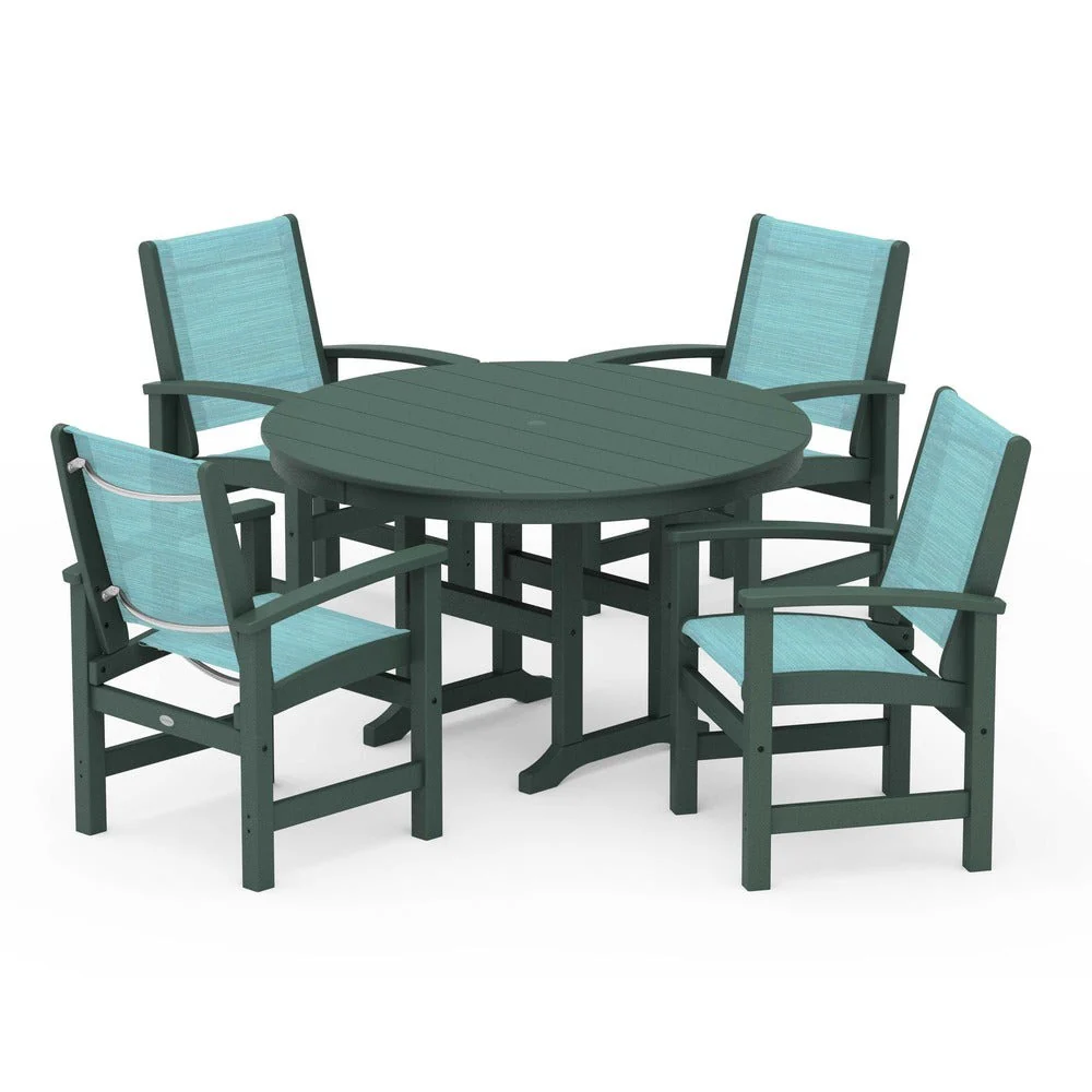 POLYWOOD® Coastal 5-Piece Round Farmhouse Dining Set - PWS155 - Image 86