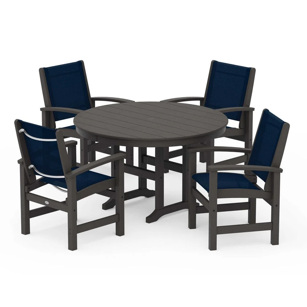 POLYWOOD® Coastal 5-Piece Round Farmhouse Dining Set - PWS155 - Image 93