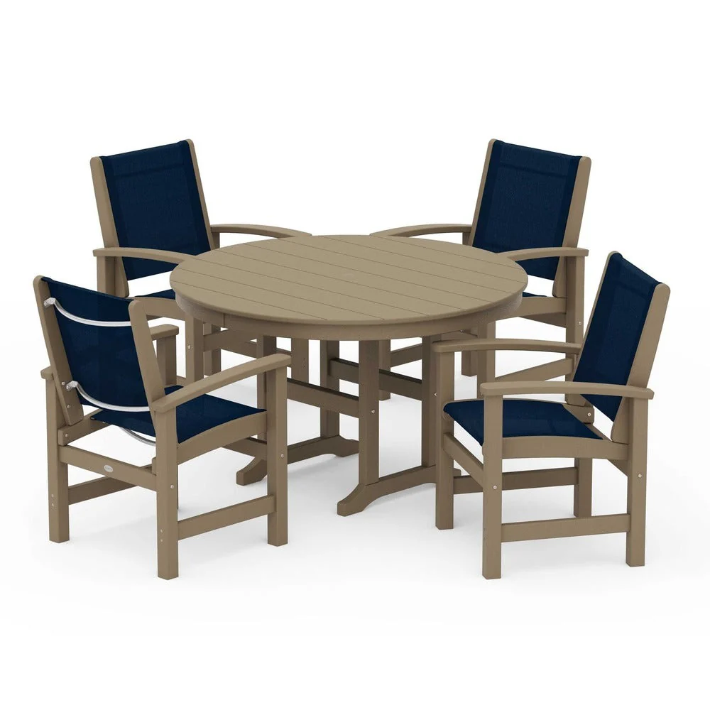 POLYWOOD® Coastal 5-Piece Round Farmhouse Dining Set - PWS155 - Image 98
