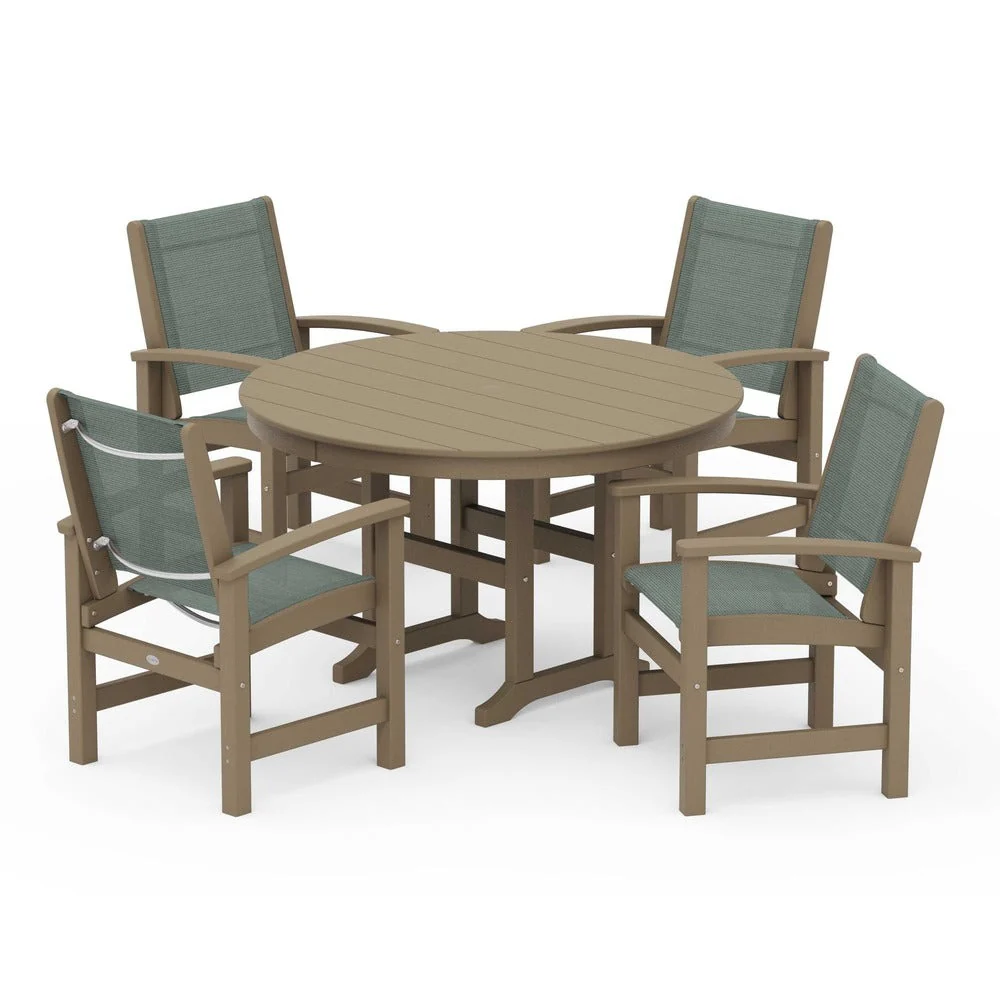 POLYWOOD® Coastal 5-Piece Round Farmhouse Dining Set - PWS155 - Image 99
