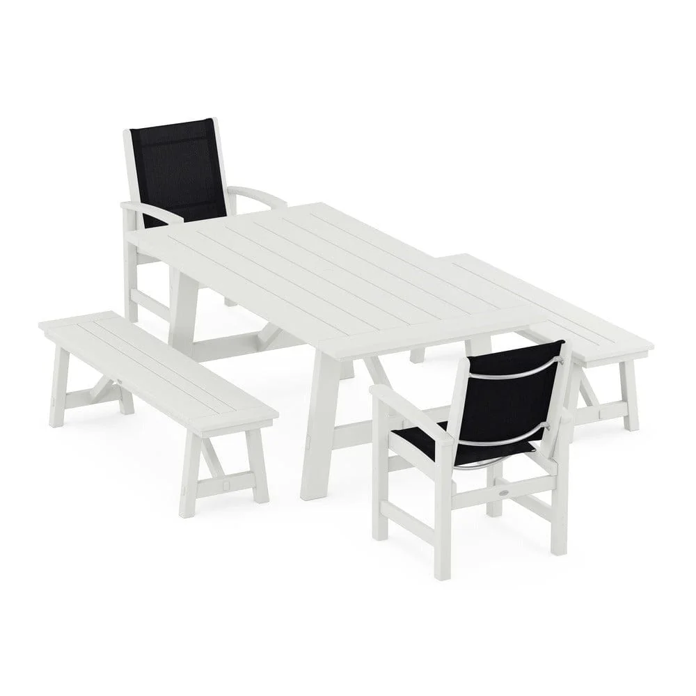 POLYWOOD® - Coastal 5-Piece Rustic Farmhouse Dining Set With Benches - PWS1077 - Image 10