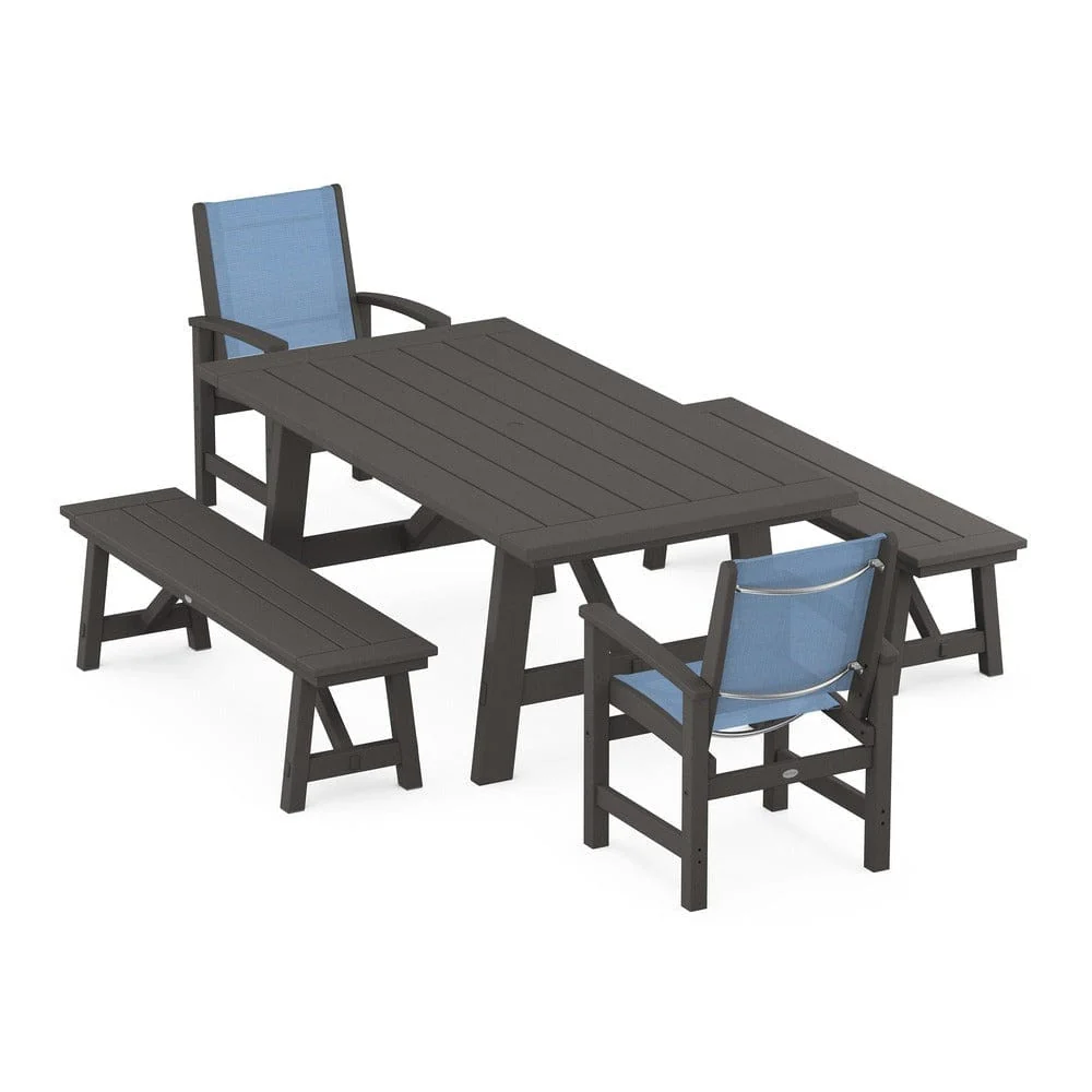 POLYWOOD® - Coastal 5-Piece Rustic Farmhouse Dining Set With Benches - PWS1077 - Image 105