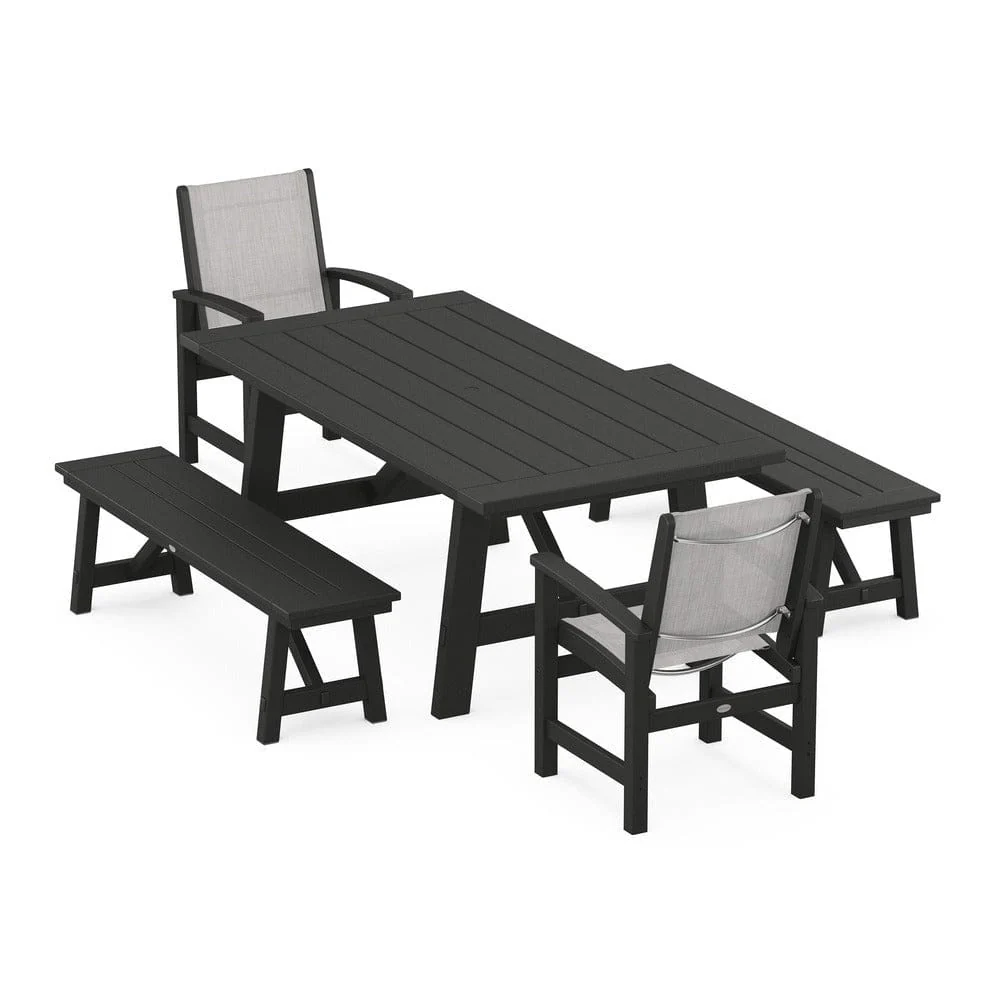 POLYWOOD® - Coastal 5-Piece Rustic Farmhouse Dining Set With Benches - PWS1077 - Image 111