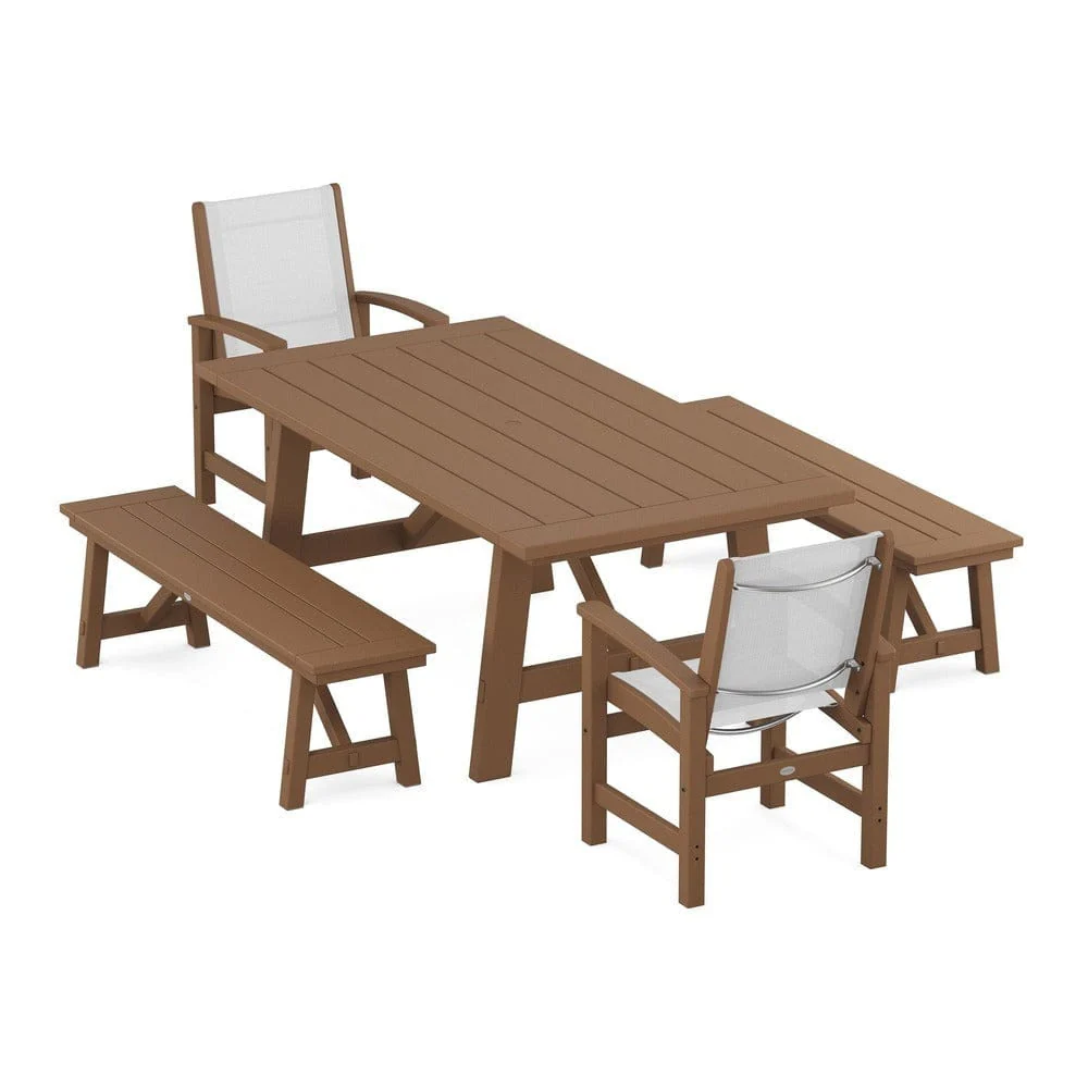 POLYWOOD® - Coastal 5-Piece Rustic Farmhouse Dining Set With Benches - PWS1077 - Image 115