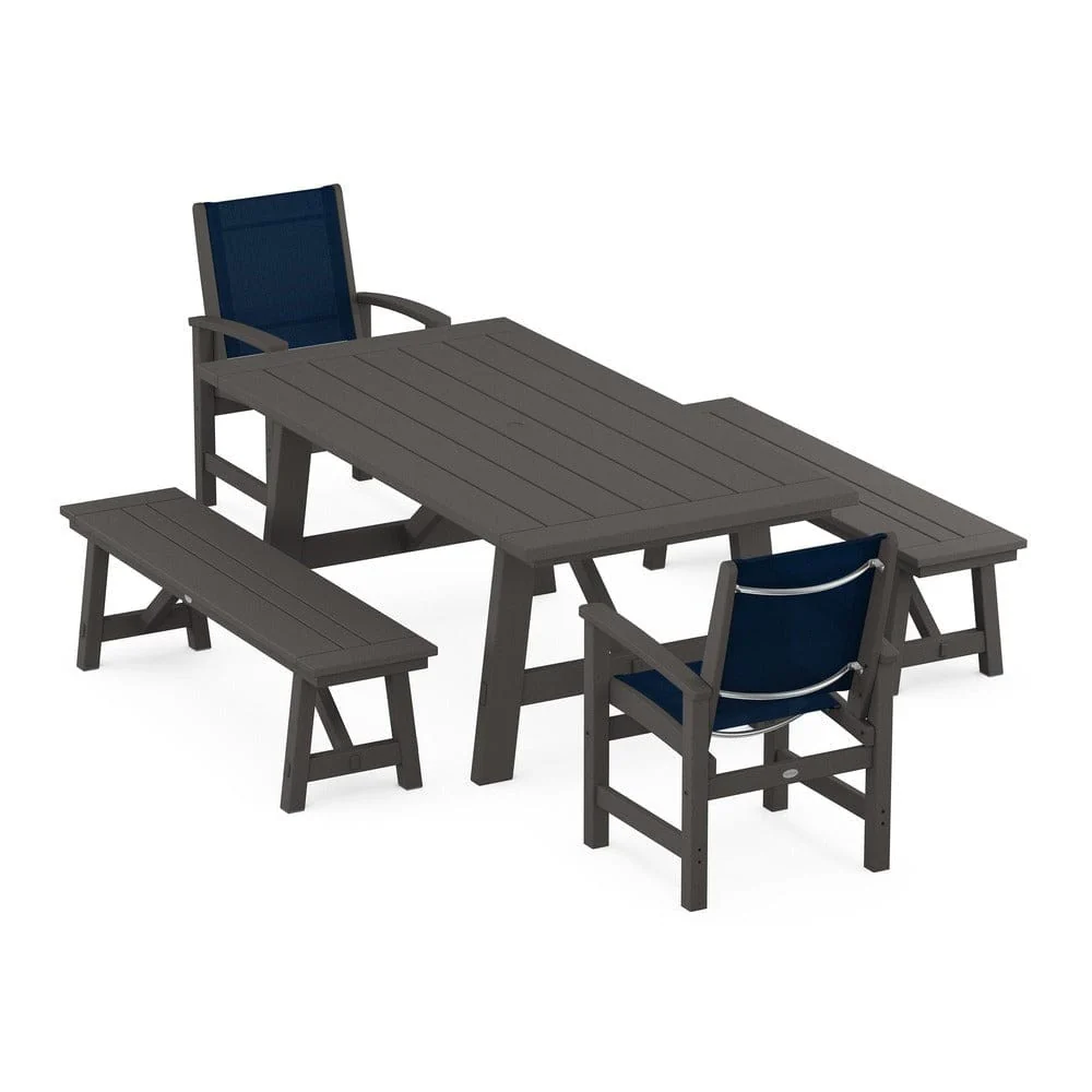 POLYWOOD® - Coastal 5-Piece Rustic Farmhouse Dining Set With Benches - PWS1077 - Image 16
