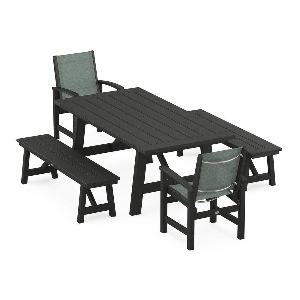 POLYWOOD® - Coastal 5-Piece Rustic Farmhouse Dining Set With Benches - PWS1077 - Image 24