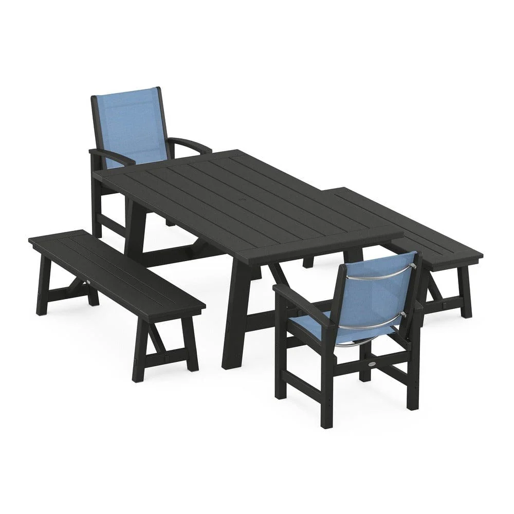 POLYWOOD® - Coastal 5-Piece Rustic Farmhouse Dining Set With Benches - PWS1077 - Image 28