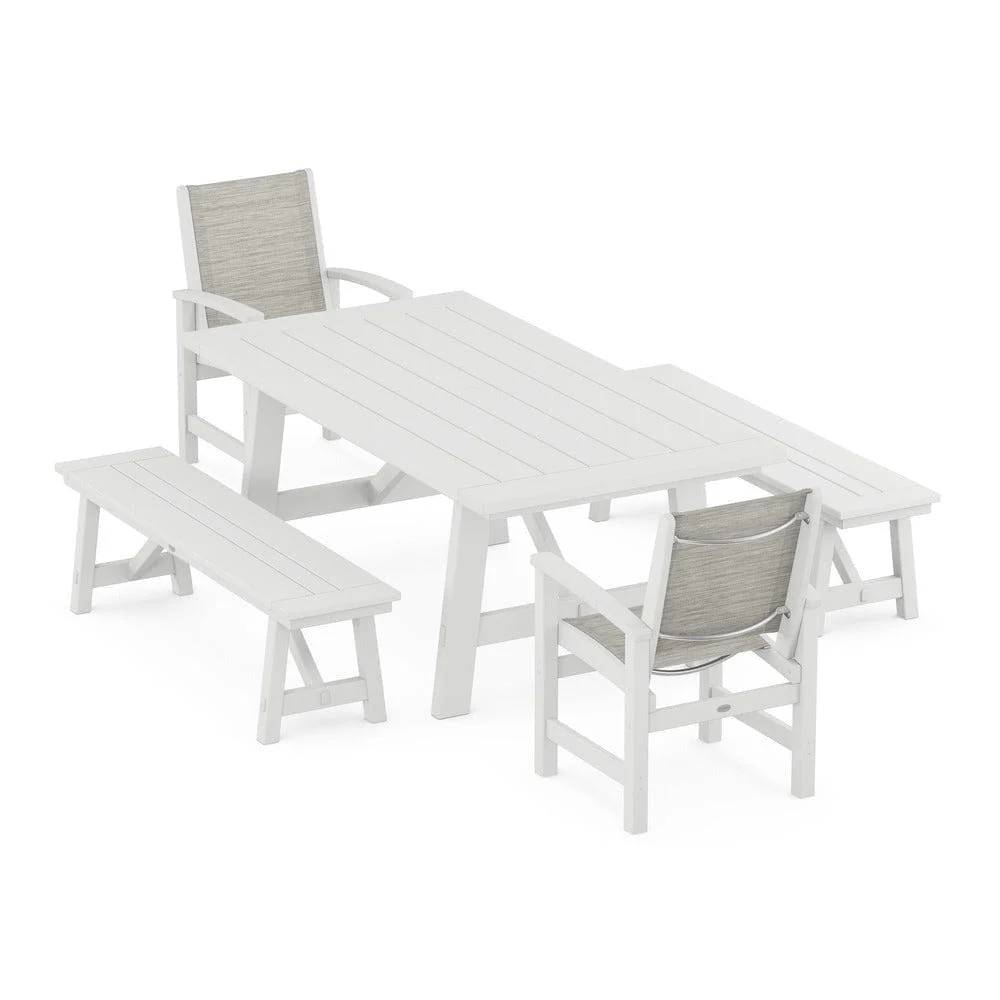 POLYWOOD® - Coastal 5-Piece Rustic Farmhouse Dining Set With Benches - PWS1077 - Image 31