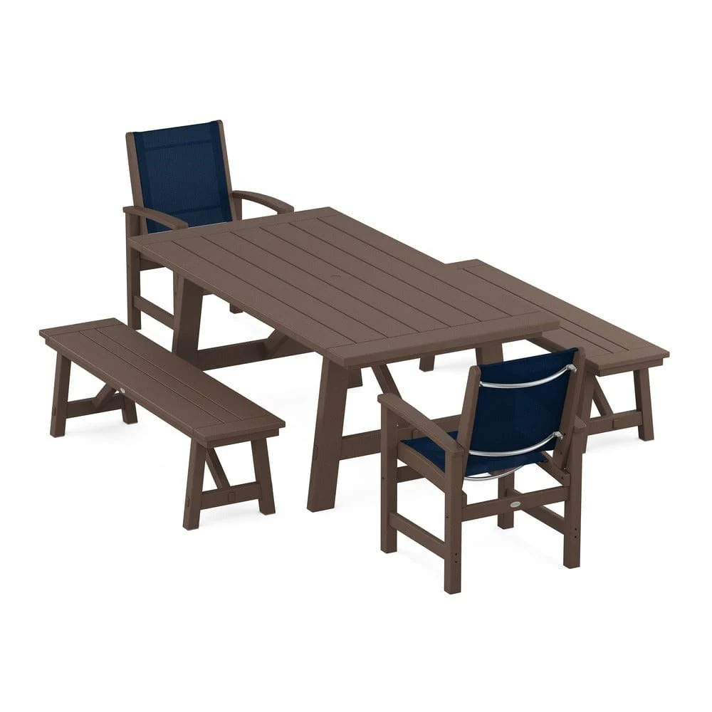 POLYWOOD® - Coastal 5-Piece Rustic Farmhouse Dining Set With Benches - PWS1077 - Image 35