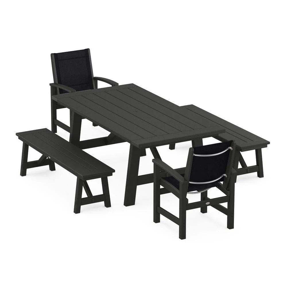 POLYWOOD® - Coastal 5-Piece Rustic Farmhouse Dining Set With Benches - PWS1077 - Image 36