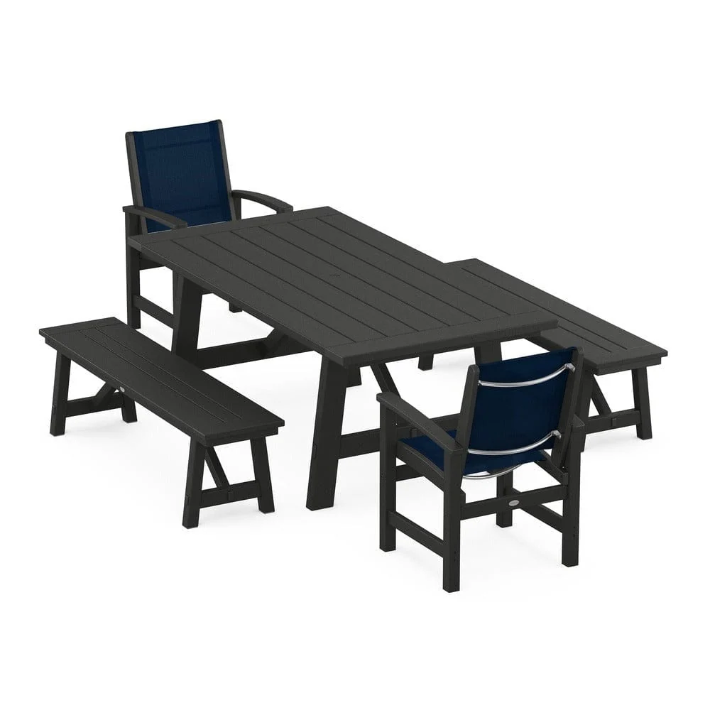 POLYWOOD® - Coastal 5-Piece Rustic Farmhouse Dining Set With Benches - PWS1077 - Image 42