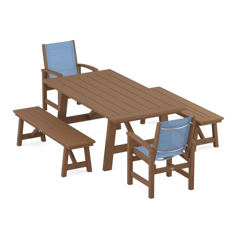 POLYWOOD® - Coastal 5-Piece Rustic Farmhouse Dining Set With Benches - PWS1077 - Image 43