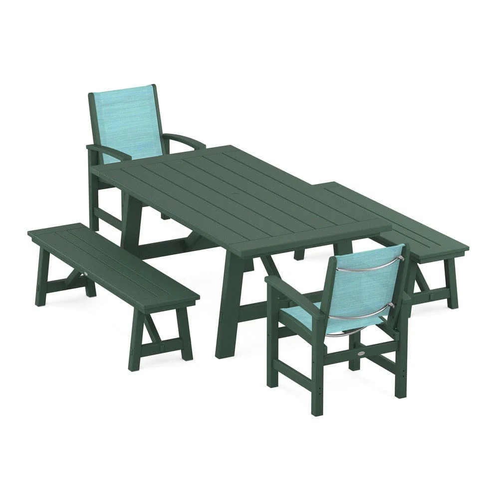 POLYWOOD® - Coastal 5-Piece Rustic Farmhouse Dining Set With Benches - PWS1077 - Image 44