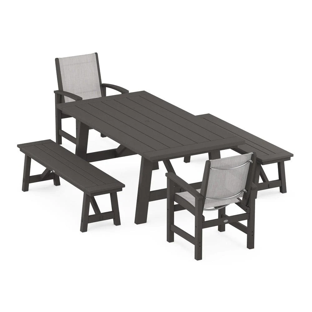 POLYWOOD® - Coastal 5-Piece Rustic Farmhouse Dining Set With Benches - PWS1077 - Image 47