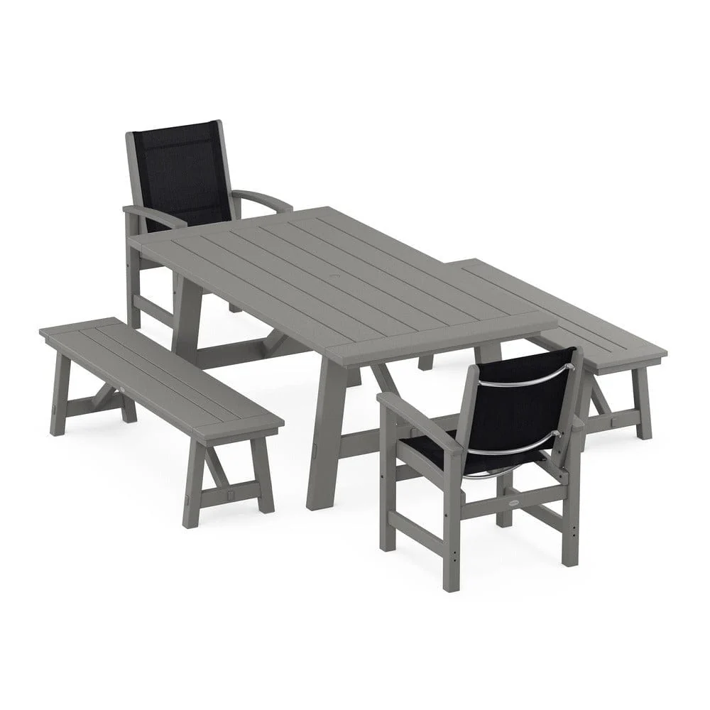 POLYWOOD® - Coastal 5-Piece Rustic Farmhouse Dining Set With Benches - PWS1077 - Image 49