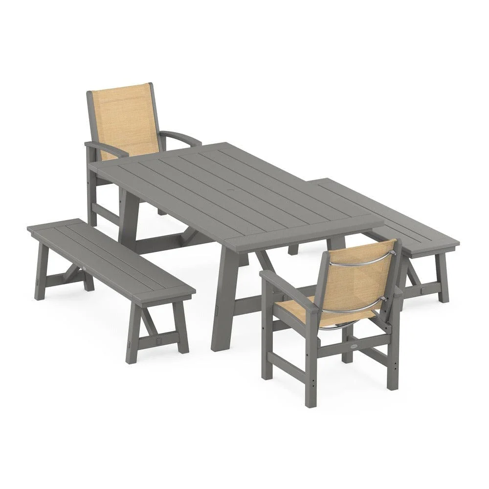 POLYWOOD® - Coastal 5-Piece Rustic Farmhouse Dining Set With Benches - PWS1077 - Image 50