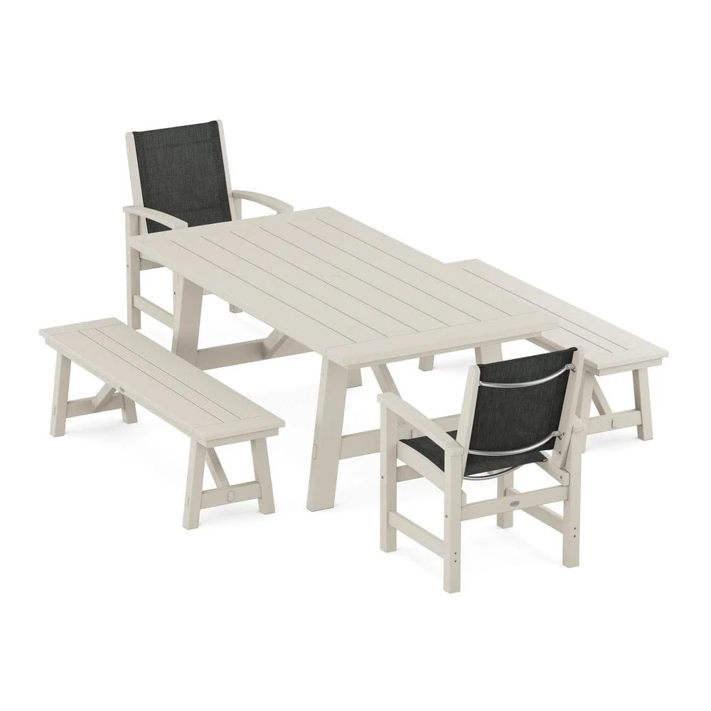 POLYWOOD® - Coastal 5-Piece Rustic Farmhouse Dining Set With Benches - PWS1077 - Image 53